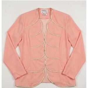 Tally Taylor Paris Rome Pink Scalloped Beaded Church Blouse Suit Jacket Size 10